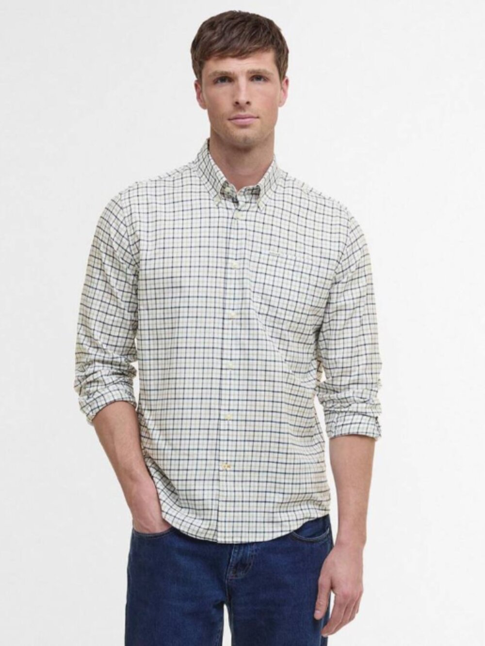 Barbour Preston Regular Long-Sleeved Shirt in Olive Check size XXL